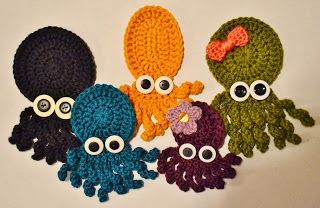 octopus Octopus Applique, Appliques Au Crochet, Bookmark Crochet, Crochet Applique Patterns Free, Crochet Embellishments, Crochet Octopus, Basic Crochet, Haken Baby, Applique Pattern