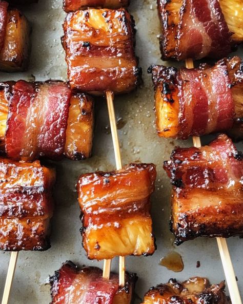 Bacon Wrapped Finger Foods, Air Fryer Bacon Wrapped Pineapple, Bacon Wrapped Pineapple Appetizers, Pineapple Wrapped In Bacon, Pineapple Appetizers, Bacon Pineapple, Bacon Wrapped Pineapple, Sweet Potato Casserole Easy, Casserole Easy