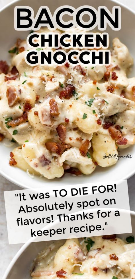 Cauliflower Gnocci Meals Dinners, Beef And Bacon Gnocchi Skillet, Crockpot Creamy Garlic Chicken And Gnocchi, Gnocci Meals Gnocchi Recipes Chicken, Gnocchi With Bacon Cream Sauce, Gnocchi Recipes White Sauce, Gnocchi And Alfredo Sauce, Creamy Bacon Gnocchi, Chicken Recipes With Gnocchi