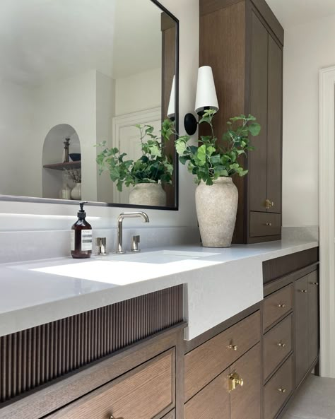 Master Bath Cabinetry, Moody Primary Bathroom, Bath Vibes, Primary Ensuite, Ensuite Renovation, Bathroom 2023, Toronto Home, Office Gallery Wall, Brown Kitchen Cabinets