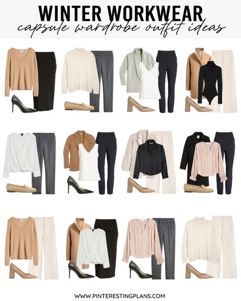 Winter Workwear Capsule Wardrobe 2021 - Pinteresting Plans Winter Work Capsule Wardrobe, Winter Work Capsule, Winter Office Outfits Women, Business Capsule Wardrobe, Work Capsule Wardrobe, Capsule Wardrobe Shoes, Capsule Wardrobe Accessories, Office Outfits Women Casual, Winter Workwear