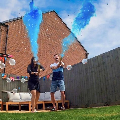 A Gorgeous sunny Gender reveal party with our smoke cannons, revealing that baby is a boy 🎉💙 Pregnancy Questions, Gender Reveal Baby Shower Themes, 4d Ultrasound, Baby Scan, Gender Reveals, Shower Themes, Pregnancy Stages, Reveal Party, Baby Shower Gender Reveal