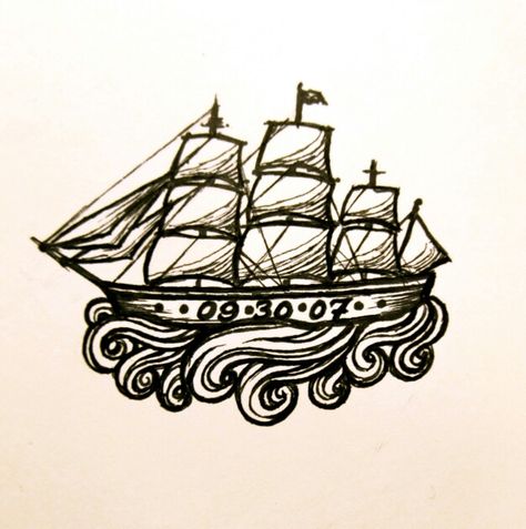 Lovely lines for a ship. Root: aubreespassions @ deviant art Tattoo Plume, Google Ideas, Pirate Ship Tattoo, Tattoo Sketchbook, Boat Tattoo, Tattoo Wallpaper, Feather Illustration, Pirate Tattoo, Nautical Tattoo