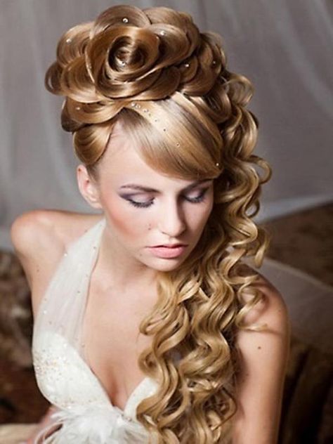 15 Blonde wedding hairstyle Wedding Party Hairstyles, Curly Prom Hair, Cute Prom Hairstyles, Unique Wedding Hairstyles, Prom Hair Medium, Prom Hair Updo, Half Up Half Down Hair Prom, Side Hairstyles, Hair Hoco