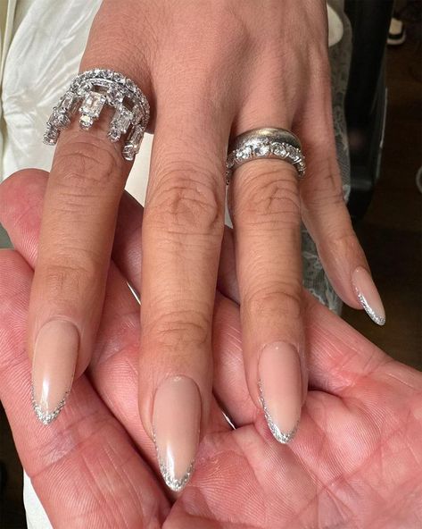 10 of JLo's Best Nail Looks of All Time Tom Bachik Nails, Lip Gloss Nails Trend, Jlo Nails, Sparkly French Manicure, Lip Gloss Nails, Tom Bachik, Minimal Manicure, Gloss Nails, Stiletto Shaped Nails