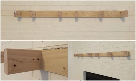 attaching a floating mantel to brick Diy Floating Mantle, Diy Floating Mantel, Floating Fireplace Mantel, Diy Mantle, Diy Fireplace Mantle, Floating Mantel Shelf, Floating Mantle, Stove Ideas, Diy Fireplace Mantel