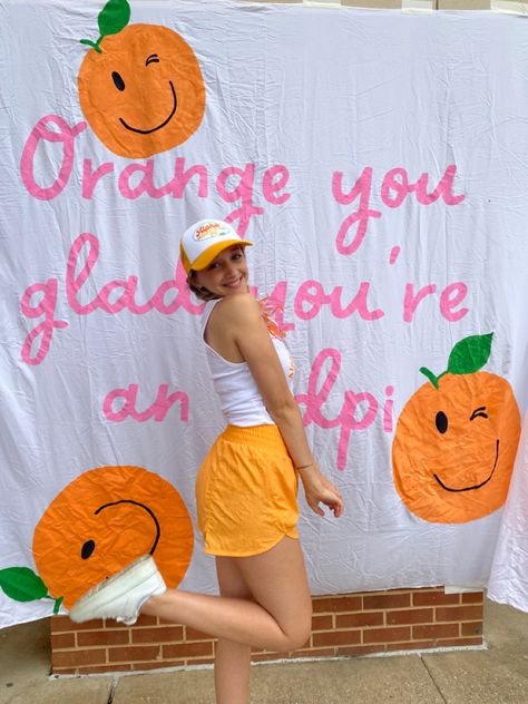 Orange Crush Bid Day Theme, Orange Bid Day Theme, Crushed It Bid Day, Spring Bid Day Themes, Pink Bid Day, Sorority Bid Day Themes, Bid Day Ideas, Sorority Themes, Rush Week