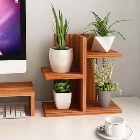 Office Flowers, Suport Tv, Desk Plants, Support Pour Plante, Garden Shelves, Wooden Plant Stands, Support Plante, Bedroom Table, Wood Plant Stand