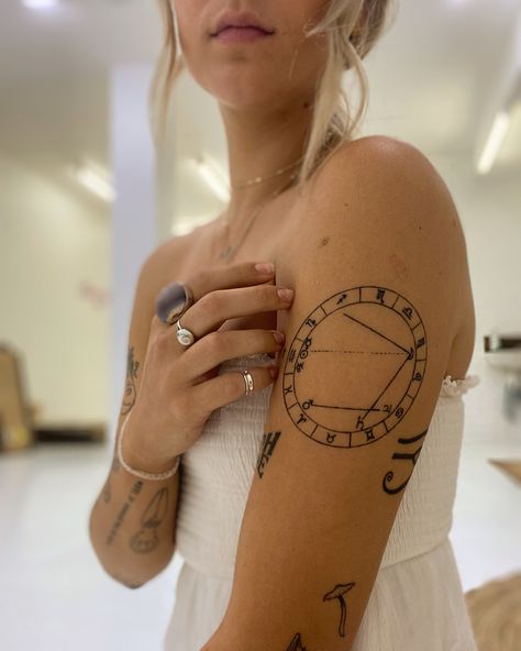 Sun Moon Zodiac Tattoo, Astrology Moon Tattoo, Big Three Zodiac Tattoo, Big 3 Astrology Tattoo, Big Three Tattoo Zodiac, Big Three Tattoo, Sun Moon Rising Tattoo, Rising Aquarius, Three Tattoo