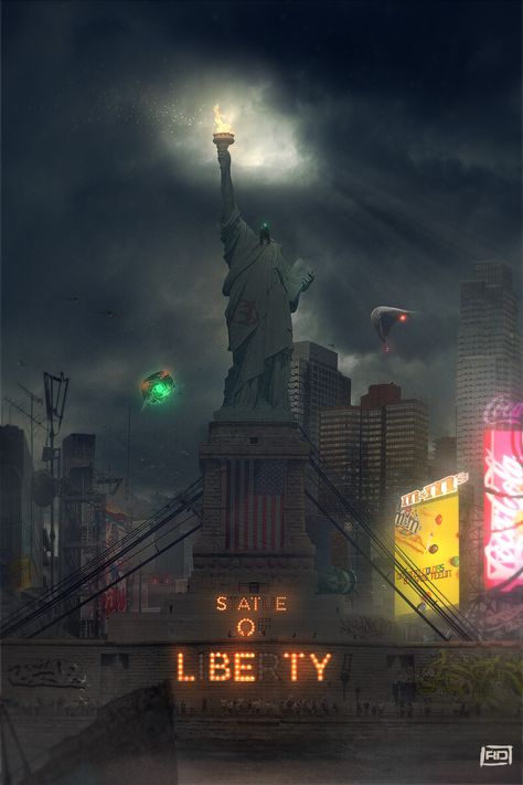 Post Apocalyptic Games, America Art, Post Apocalypse, Personal Project, Story Inspiration, Post Apocalyptic, Sci Fi Art, Empire State Building, Cyberpunk