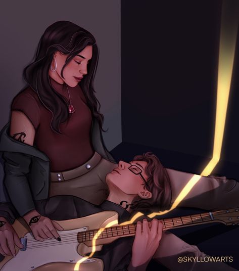 Simon And Isabelle Fan Art, Tmi Fan Art, Izzy And Simon, Shadowhunter Fanart, Shadow Hunters Book, Clary Y Jace, Clary And Jace, Simon Lewis, Instruments Art