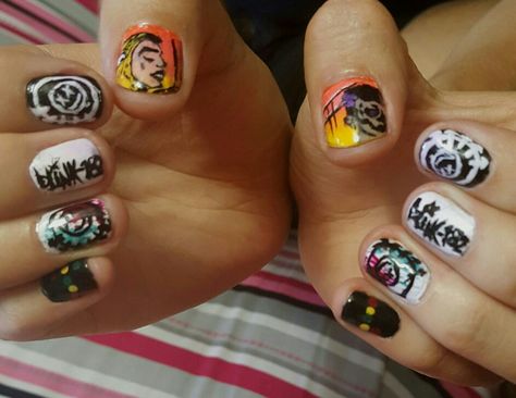 Blink-182 nail art Blink 182 Nail Art, Blink 182 Nails, Blink 182, Makeup Nails, Nail Art, Nails, Makeup