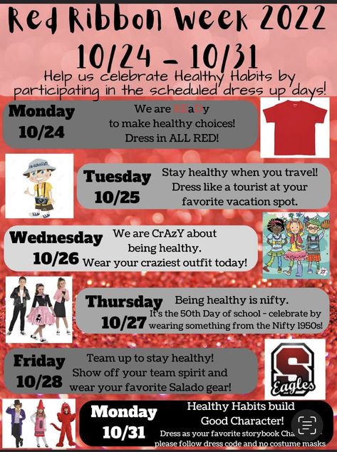 Red Ribbon Week Ideas Dress Up, Red Ribbon Week Dress Days, Stuco Ideas, Dress Up Days, Team Ideas, Red Ribbon Week, Ribbon Ideas, Dress Up Day, Crazy Outfits