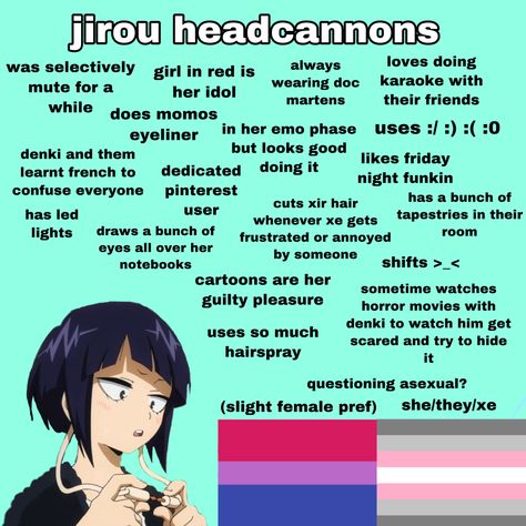 Jirou Kyouka Headcanons, Jirou Kinnie, Jirou Headcanons, Bnha Halloween, Anime Headcannons, Mha Headcanons, Character Headcanons, Kyouka Jirou, Kyoka Jirou