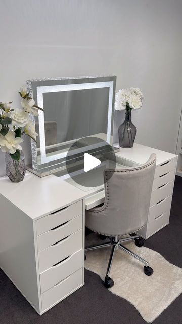 VANITY COLLECTIONS on Instagram: "Doing the viral ikea vanity table
Create the look

From IKEA ⬇️
2 x Ikea Alex 5 drawer units
1 x Komplement glass shelf ( 75cm x 58cm )
1 x Komplement white pull out shelf (75cm x 58cm )

⚠️ We love the look this gives but would highly suggest reinforcing the strength of the shelf connections to your drawers. Especially if placing a heavy mirror on top 💪
We have just set up here for display purposes.

FROM US ON OUR WEBSITE ⬇️
The best part - Our drawer inserts in size LARGE fit the pull out shelf like a dream

We used in size LARGE
1 x VC GRID TRAY
1 x VC DISPLAY TRAY LONG ROWS
Shelf size 75cm x 58cm

** If you used the 100cm x 58cm shelf you could fix 3 of our large sized drawer inserts on the shelf 💥 

We also added from us 
- VC HALO MIRROR
- VC MAKE Vanity Ideas Ikea, Ikea Alex Makeup Vanity, Ikea Alex Vanity, Ikea Vanity Ideas, Make Up Desk, Vanity Table Ideas, Ikea Vanity Table, Ikea Dressing Table, Diy Vanity Table