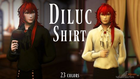 Diluc Shirt | Patreon Sims 4 Vampire, Sims 4 Cc Patreon, Victorian Shirt, Cc Patreon, Vampire Clothes, The Sims 4 Packs, Men's Day, Jewel Colors, Sims Hair