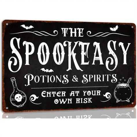 Vintage Metal "spookeasy Potions Spirits" Sign Multipurpose - Temu Spirit Signs, Glass Tealight Candle Holders, Metal Art Decor, Home Bar Decor, Sign Display, Metal Wall Art Decor, Pumpkin Theme, Bar Sign, Store Signs