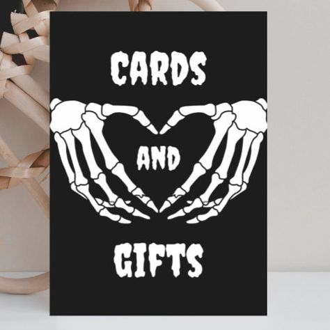 $8.05 | Gothic Halloween Baby Shower Cards and Gifts Sign | Halloween Crafts | gothic baby shower, skull baby shower, halloween baby shower, skeleton baby shower, fall baby shower, autumn baby shower, skeleton hands, day of the dead, shower favor sign, cards and gifts signs Skeleton Baby, Gothic Baby, Cards And Gifts Sign, October Baby, Shower Cards, Baby Gender Reveal Party, Halloween Poster, Halloween Baby, Gothic Halloween