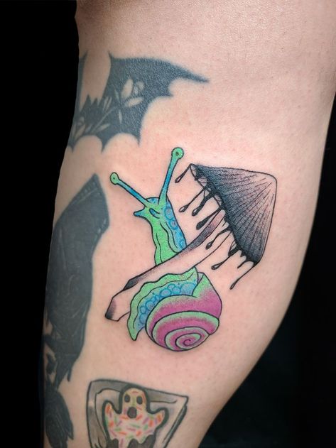 Snail Tattoo Colorful, Snail Tattoo, Mushroom Tattoos, Foot Tattoo, Custom Tattoo, Tattoo Shop, Black And Grey Tattoos, Tattoo Style, Color Tattoo