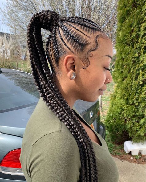 Medium Size Braids, Feed In Braids Ponytail, Simple Braids, Feed In Ponytail, Feed In Braids, Birthday Hairstyles, Feed In Braids Hairstyles, Braided Styles, Braided Cornrow Hairstyles