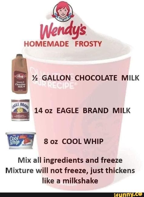 LOL!!! :) Homemade Wendy's Frosty Recipe, Homemade Frosty, Wendys Frosty Recipe, Milk Chocolate Recipes, Wendys Frosty, Eagle Brand Milk, Chocolate Frosty, Frosty Recipe, Copykat Recipes