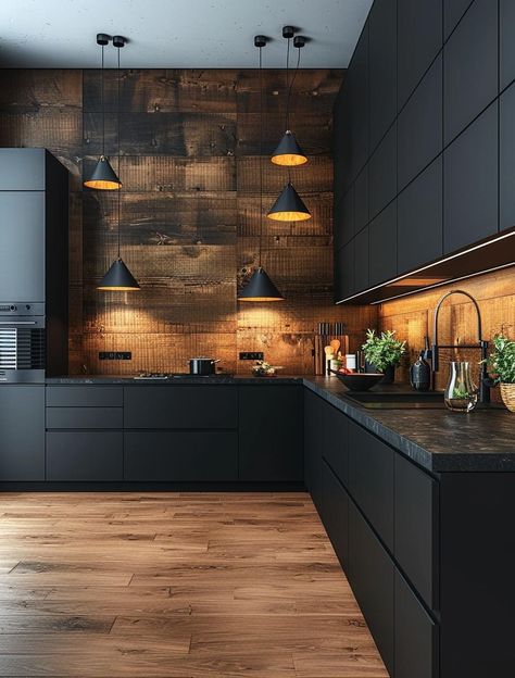 Dark And Moody Kitchen, Dark Moody Kitchen, Dark Home Aesthetic, Dark Brown Kitchen, Dark Wood Kitchen Cabinets, Moody Kitchen, A Touch Of Darkness, Touch Of Darkness, Kitchen Styling Modern