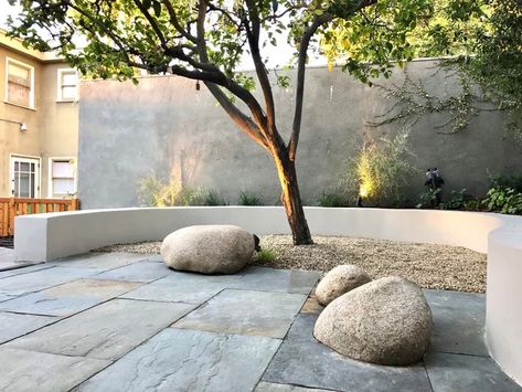 Boulder Garden, Patio Entertaining, Custom Water Feature, California Backyard, Bluestone Patio, Landscaping With Boulders, Garden Entrance, Modern Landscape Design, Rock Garden Landscaping