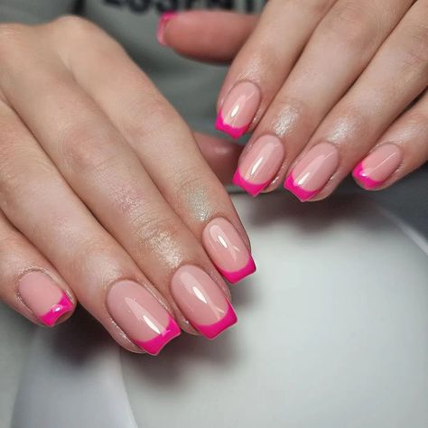 25 Hot Pink French Tip Nails Perfect for the Summer Season - Nail Designs Daily French Manicure Pink Tips, Dark Pink French Tip, Pink Tip French Manicure, Hot Pink French Nails, Hot Pink Manicure, Hot Pink French Tip Nails, Hot Pink French Tips, Hot Pink French Tip, Nails Duck