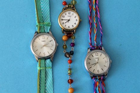 It’s “Time” to Make Watch Wrap Bracelets! | Brit + Co. Diy Watch Band, Diy Watch, Clothing Alterations, Make Your Own Bracelet, Old Watches, Wrap Bracelets, Homemade Jewelry, Beaded Wraps