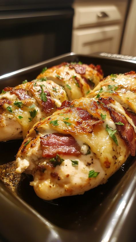 Bacon and Cream Cheese Stuffed Chicken Breast Stuffed Buffalo Chicken Breast, Chicken Stuffed Recipes, Chicken Bacon Cheese Recipes, Cream Cheese And Bacon Stuffed Chicken, Ham And Cheese Stuffed Chicken Breast, Rolled Stuffed Chicken Breast, Stuffed Chicken Breast Oven, Chicken Breast Appetizers, Bacon Stuffed Chicken Breast