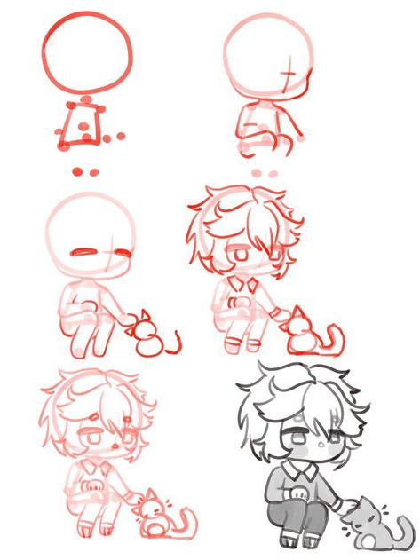 Chibi Poses Step By Step, Chibi Holding Cat Pose, Chibi Body Step By Step, How To Draw Details On Clothes, How To Draw Chibi Art Style, Chibi Drawing Tutorial Step By Step, How To Draw A Chibi Body Step By Step, How To Draw Chibi Clothes, How To Draw Chibi Hands