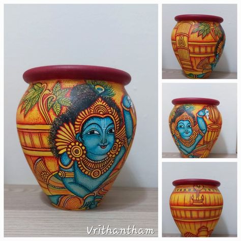 Krishna Stealing Butter on clay pot
Acrylic on Clay Pot Krishna Pot Painting, Kulhad Art, Terracotta Painting, Mural Paintings, Diy Pottery Painting, Kerala Mural Painting, Pot Art, Pot Painting, Pot Design