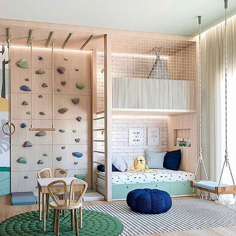 24 Playroom Ideas That Will Inspire You - Mom's Got the Stuff Cool Kids Rooms, Kids Room Inspiration, غرفة ملابس, Climbing Wall, Toddler Bedrooms, Toy Rooms, Big Boy Room, Kids Interior, Kids Room Design