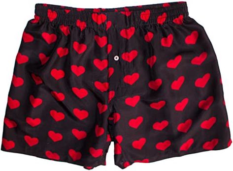 Royal Silk Silk Heart Boxers Valentine's Day - Red on Black - Men's at Amazon Men’s Clothing store Heart Boxers, Boxer For Men, Mens Boxer Shorts, Valentine Special, Boxer Shorts, Mother Of Pearl Buttons, Everyday Wardrobe, Bra Lingerie, Playful Design