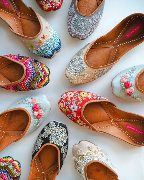 Jutties To Buy Online & In Store! | Weddingplz Shoes Fashion Photography, Indian Shoes, Punjabi Jutti, Embroidery Shoes, Girly Shoes, Footwear Design Women, Stylish Shoes, Wedding Shoes, Party Wear