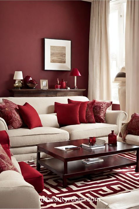 39 Small Living Room Ideas to Maximize the Space Red Apartment Decor, Red Living Room Walls, Cozy Dining Area, Red Living Room Decor, Fireplace Cozy, Burgundy Living Room, Lounge Room Design, Room Color Ideas, Apartment Cozy