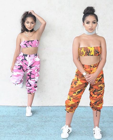 My babies @siangietwins in our new Camo Bandu tops, available in multiple colors @pluggednycstore #twinning : @alrdysuccessful : @kerrishatichiana_ Camo Pants Fashion, Styling Camo Pants, Badass Outfit, Slay Outfits, Lit Outfits, Camo Outfits, Twin Outfits, Camo Girl, Rave Wear