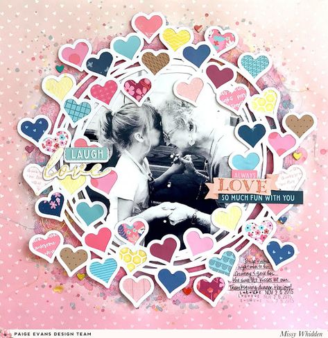 1st Pick-Me-Up Page by Missy Whidden | Paige Taylor Evans Scrapbooking Design, Scrapbook Generation, Paige Evans, Album Scrapbook, Heart Wreath, Heart Frame, Scrapbook Page Layouts, Paper Hearts, Baby Scrapbook