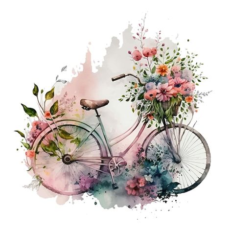 Bicycle With Flowers, Cycle Drawing, Cycle Painting, Bicycle Illustration, Fabric Paint Diy, Bicycle Painting, Tandem Bike, Bicycle Art, Card Pattern