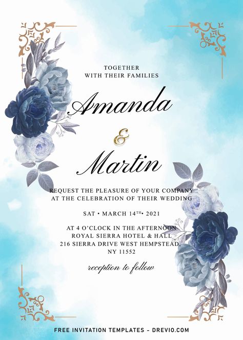 Free Printable Wedding Invitations, Digital Wedding Invitations Templates, Free Wedding Invitation Templates, Colorful Wedding Invitations, Invitations Template, Free Wedding Invitations, Roses Watercolor, Romantic Birthday, Marriage Invitations