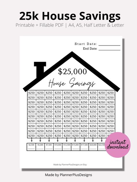 House Savings Tracker, Savings Goal Tracker, House Savings, House Down Payment, Saving Money Chart, Saving Methods, Money Chart, Savings Goal, Money Saving Methods