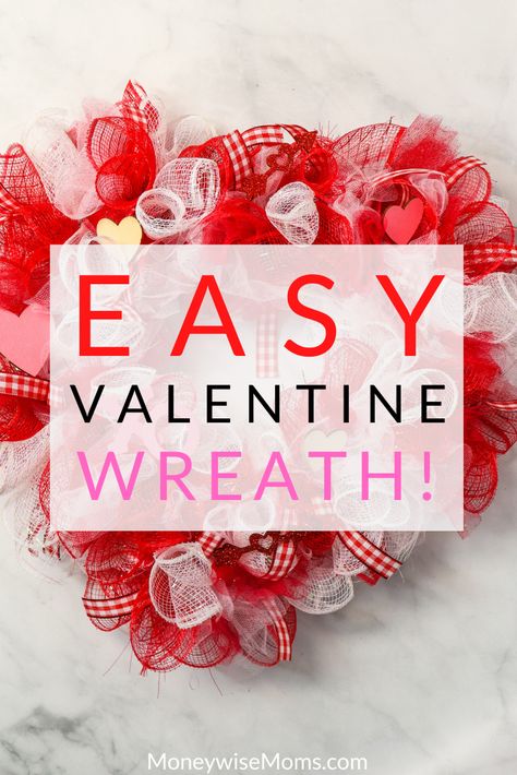 This easy Valentine deco mesh wreath Dollar Tree craft is great for decorating on a budget! Make this gorgeous wreath for yourself or to gift! Deco Mesh Heart Wreath Diy, Heart Wire Wreath Diy, Valentine Wreaths Diy Easy, Deco Mesh Valentine Wreaths Diy, Dollar Tree Valentines Wreath, Dollar Tree Heart Wreath Diy, Valentine’s Day Wreath Diy, Dollar Tree Heart Wreath, Valentines Wreath Ideas