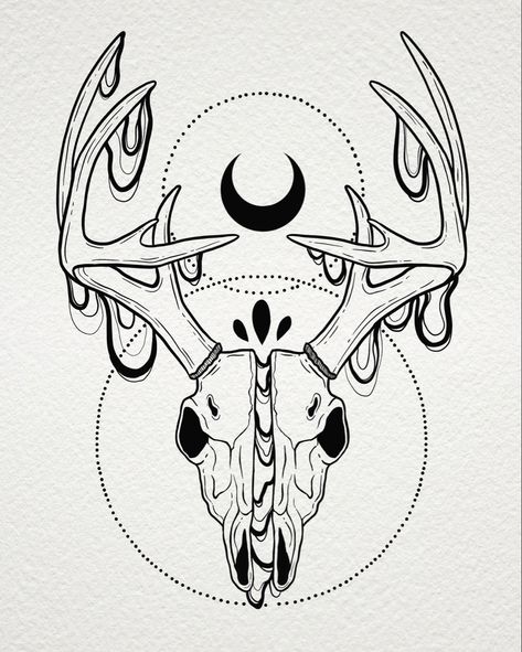 Trippy drippy geometric deer skull animal skull tattoo artwork Deer Skull Drawing Simple, Deer Skull Tattoo Design, Deer Skull Drawing, Linework Tattoo Design, Danny Tattoo, Animal Skull Drawing, Deer Skull Tattoo, Lino Ideas, Deer Skull Tattoos