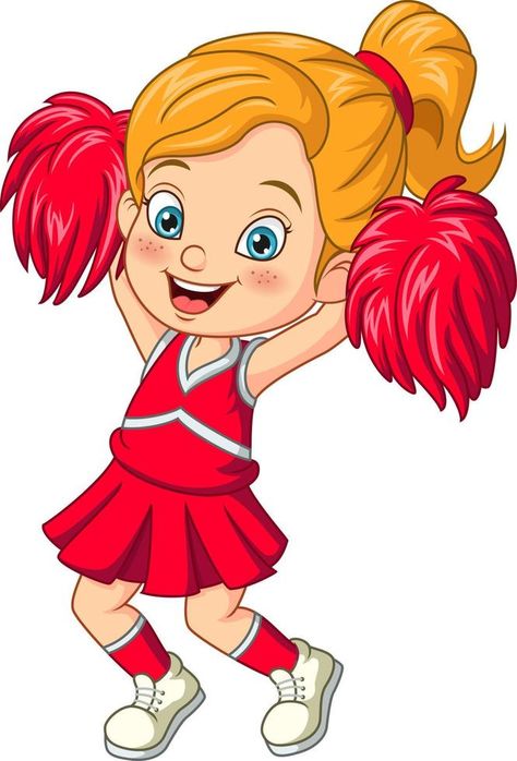 Cheerleaders girl in red uniform with pom poms Cheerleading Clipart, Cheerleader Cartoon, Cartoon Cheerleader, Sports Day Decoration, Verbs For Kids, The Cheerleaders, Red Uniform, Basketball Drawings, Welcome Banners