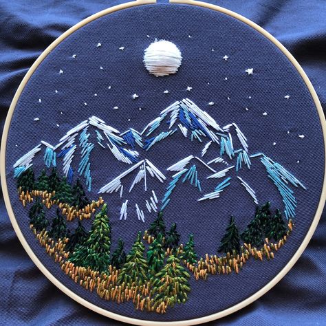 Snow Embroidery, Landscape Embroidery, Landscape Diy, Beginner Embroidery Kit, Beginner Embroidery, Hand Embroidery Kits, Hand Embroidery Kit, Thread Painting, Embroidery Scissors