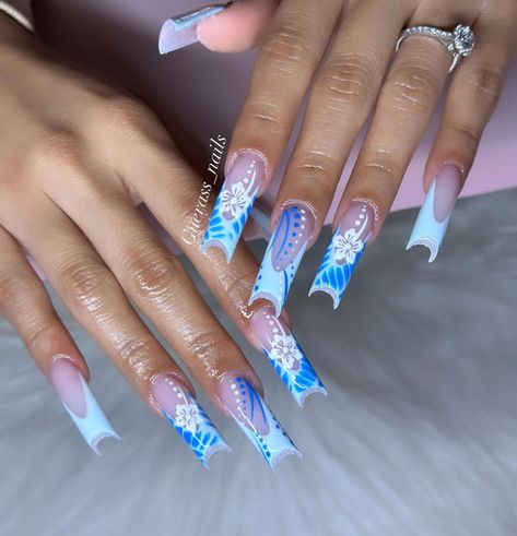 Blue Long French Tip Nails, Blue Xl Nails, Long Blue Nails, Acrylic Ideas, Nail Board, Luxury Room, Acrylic Toes, Long Acrylic Nail Designs, Y2k Nails