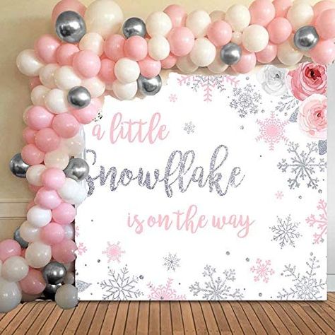 Silver Balloon Arch, Frozen Baby Shower, Snowflake Is On The Way, Winter Baby Shower Decorations, Winter Baby Shower Themes, Snowflake Baby Shower, Snowflake Sticker, Winter Wonderland Baby Shower, Silver Balloon