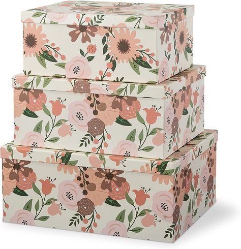 Amazon.com: Soul & Lane Decorative Cardboard Boxes With Lids For Home Décor Peach Blossoms - Set of 3: Pretty Large Nesting Gift Boxes, Memory Boxes For Keepsakes, Floral Paperboard Storage Boxes For Organizing : Home & Kitchen Decorative Cardboard Boxes, Nesting Gift Boxes, Stacking Storage Boxes, Memory Boxes, Craft Space, Decorative Storage Boxes, Storage Boxes With Lids, Hat Boxes, Blossom Design