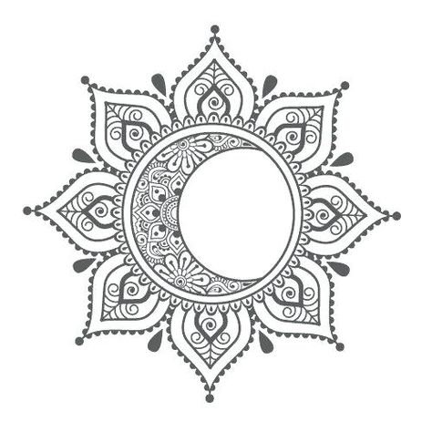 Sun And Moon Mandala Drawing, Flower Mandala Tattoo, Mandala Arm Tattoo, Dotwork Tattoo Mandala, Sun And Moon Mandala, Henne Tattoo, Moon Mandala, Muster Tattoos, Mandala Art Lesson