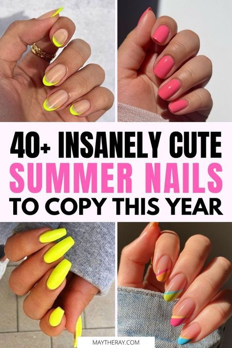 Cute Summer Nail Ideas, Summer Nails Coffin, Summer French Nails, Almond Nails Designs Summer, Best Summer Nails, Summer Nails Designs, Summer Nails Almond, Nail Polish Colors Summer, Neon Nail Designs